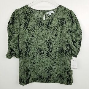 Ophelia Roe Green & Black Ruched Blouse NWT
